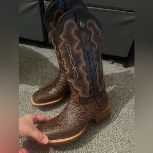 Tanner Mark Brown Embroidered Cowboy Boots